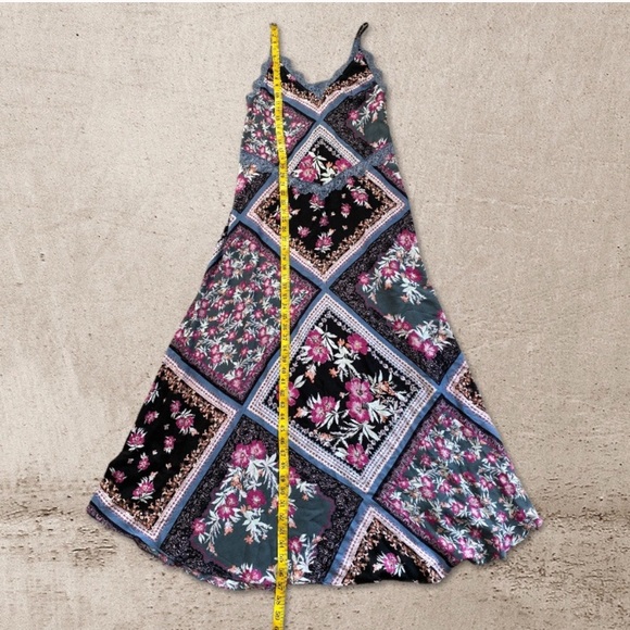 Free People Boho Bohemian Eclectic Hippie Graphite Combo Maxi Dress - Picture 11 of 16